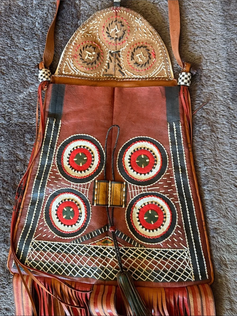 👜 Handstitched Trapezoid Leather Taureg Bag w/Fringes